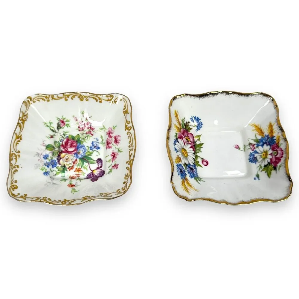 Vintage Royal Albert Candy Trinket Sweet Meat Dish Lot 2 Nosegay Harvest Bouquet